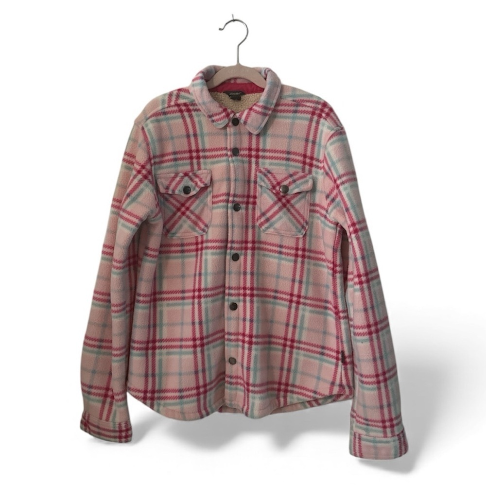Eddie Bauer Faux Fur Plaid Button-Up Shacket Like New sz 14/16